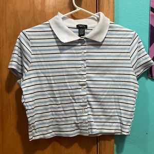 Blue, Dark Blue and white with caller, button up shirt from rue21